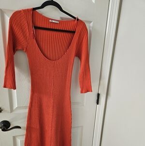 Zara Vibrant Orange Ribbed Dress